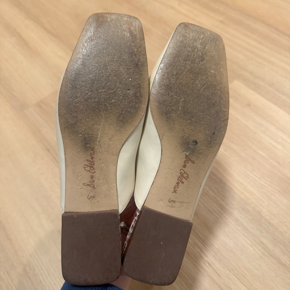 Sam Edelman Jolee Ivory Leather Tortoise Buckle Square Toe Mules Flat Womens 6.5 - Picture 6 of 8